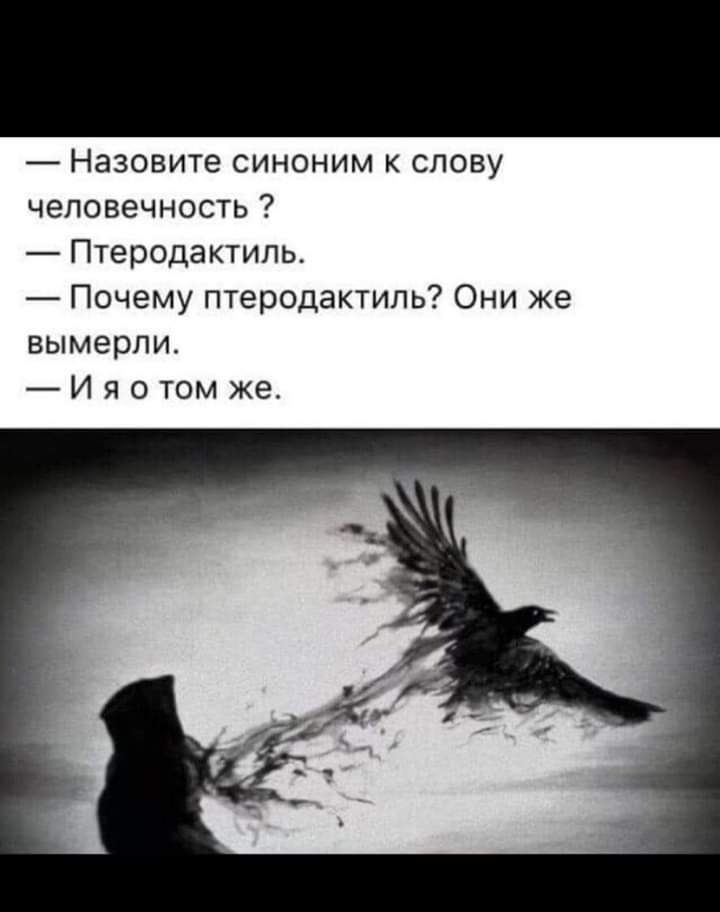 Назовите синоним к слову человечность Птеродактиль Почему птеродактипь Они же вымерли И я о том же