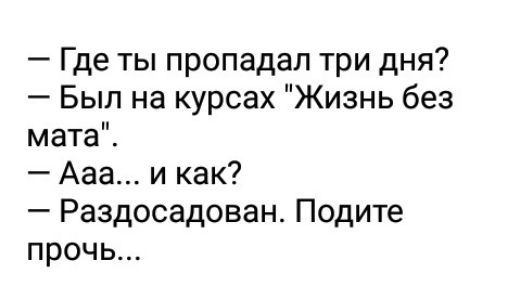 Жить без мата. Где ты пропадал три дня был на курсах жизнь без мата. Анекдот курсы жизнь без мата. Раздосадован матом.