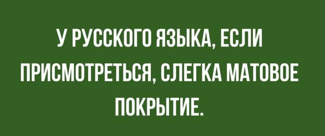 У РУССКОГО ЯЗЫКА ЕСЛИ ПРИСМОТРЕТЬВЯ СЛЕГКА МАТОВПЕ ПОКРЫТИЕ