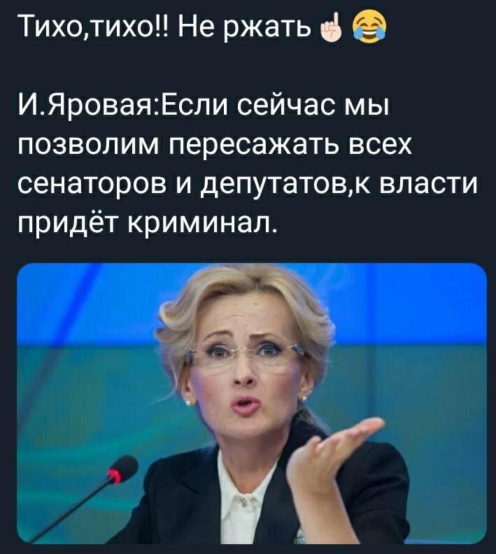 Тихотихо Не ржать ИЯроваяЕсли сейчас мы позволим пересажать всех сенаторов и депутатовк власти придёт криминал