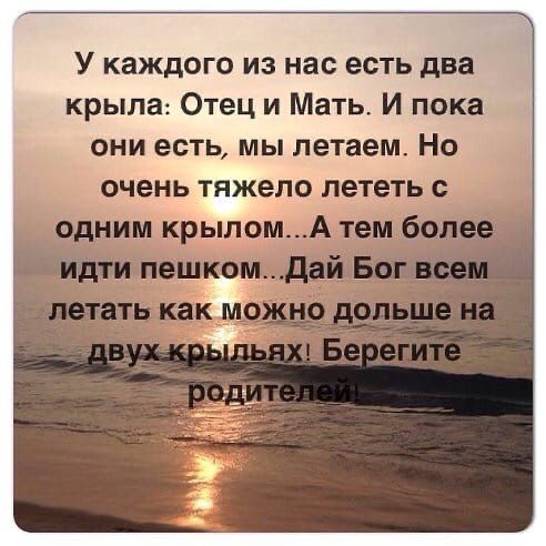 У каждого из нас есть два крыла Отец и Мать И пока они есть мы летаем Но очень тяжело лететь одним крыломА тем более