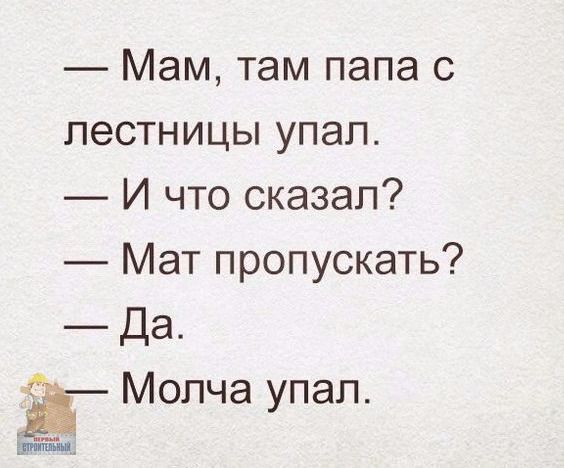 Мам там папа с лестницы упап И что сказал Мат пропускать Да Молча упал