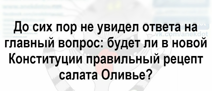 до сих пор не увидел ответа на главный вопрос будет ли в новой Конституции правильный рецепт салата Оливье