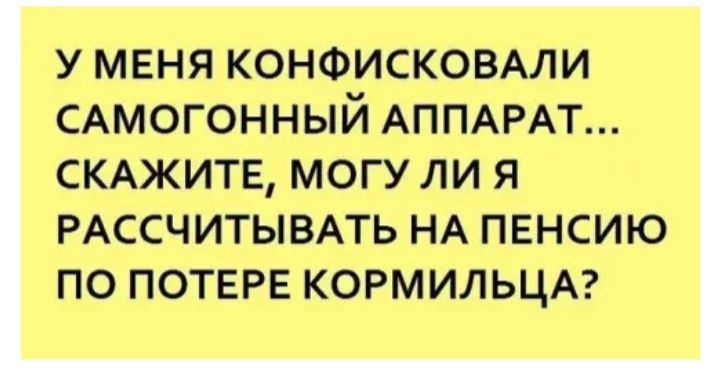 У МЕНЯ КОНФИСКОВАЛИ САМОГОННЫЙ АППАРАТ СКАЖИТЕ МОГУ ЛИ Я РАССЧИТЫВАТЬ НА ПЕНСИЮ ПО ПОТЕРЕ КОРМИЛЬЦА