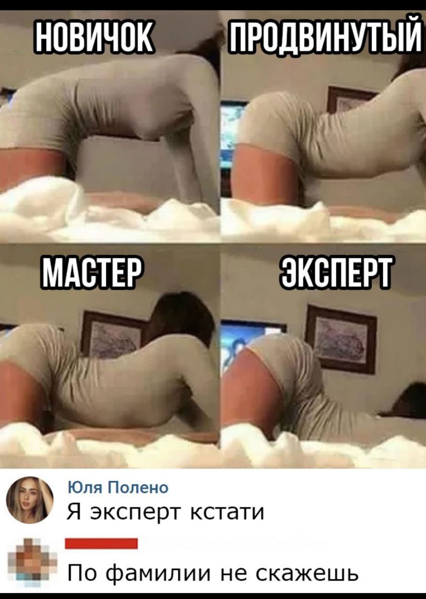 НОВИЧОК ПРПДВИНУТЫЙ МАСТЕР ЭКСПЕРТ Юля Полено Я эксперт кстати По фамилии не скажешь
