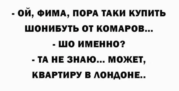 ОИ ФИМА ПОРА ТАКИ КУПИТЬ ШОНИБУТЬ ОТ КОМАРОВ ШО ИМЕННО ТА НЕ ЗНАЮ МОЖЕТ КВАРТИРУ В АОНАОНЕ
