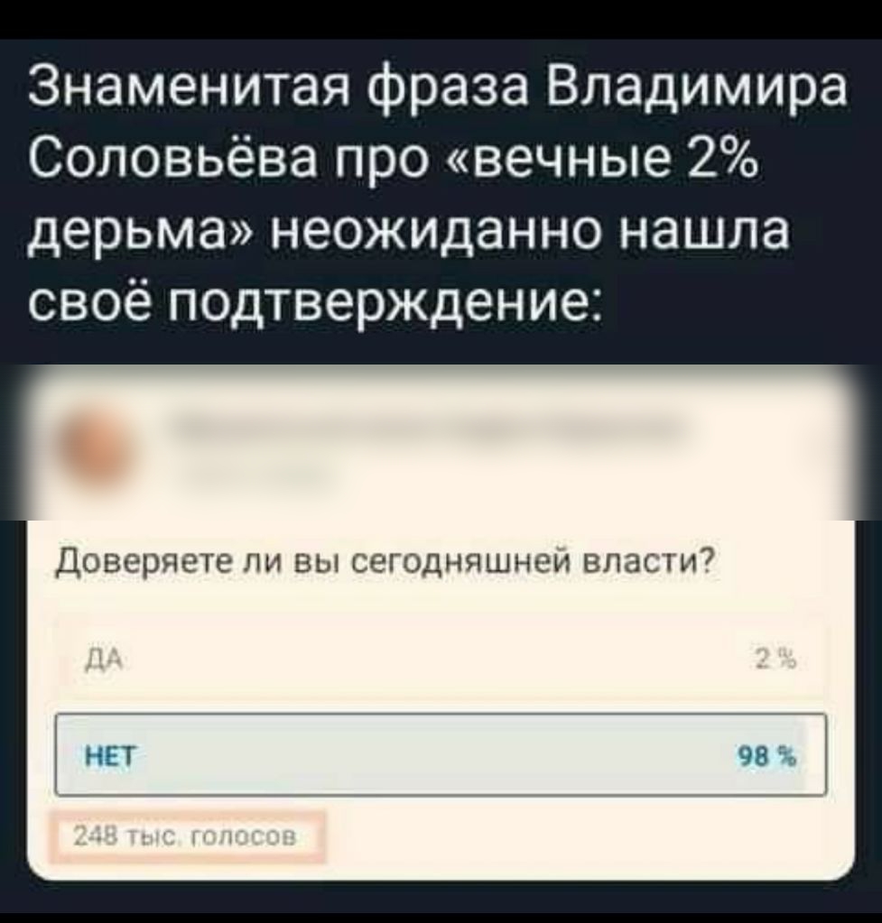 Знаменитая фраза Владимира Соловьёва про вечные 2 дерьма неожиданно нашла своё подтверждение Доверяете ли вы сегодняшнем власти7