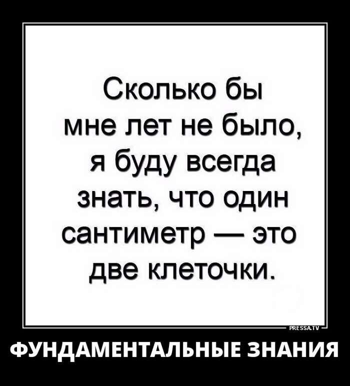 Сколько бы мне лет не было я буду всегда знать что один сантиметр это две клеточки