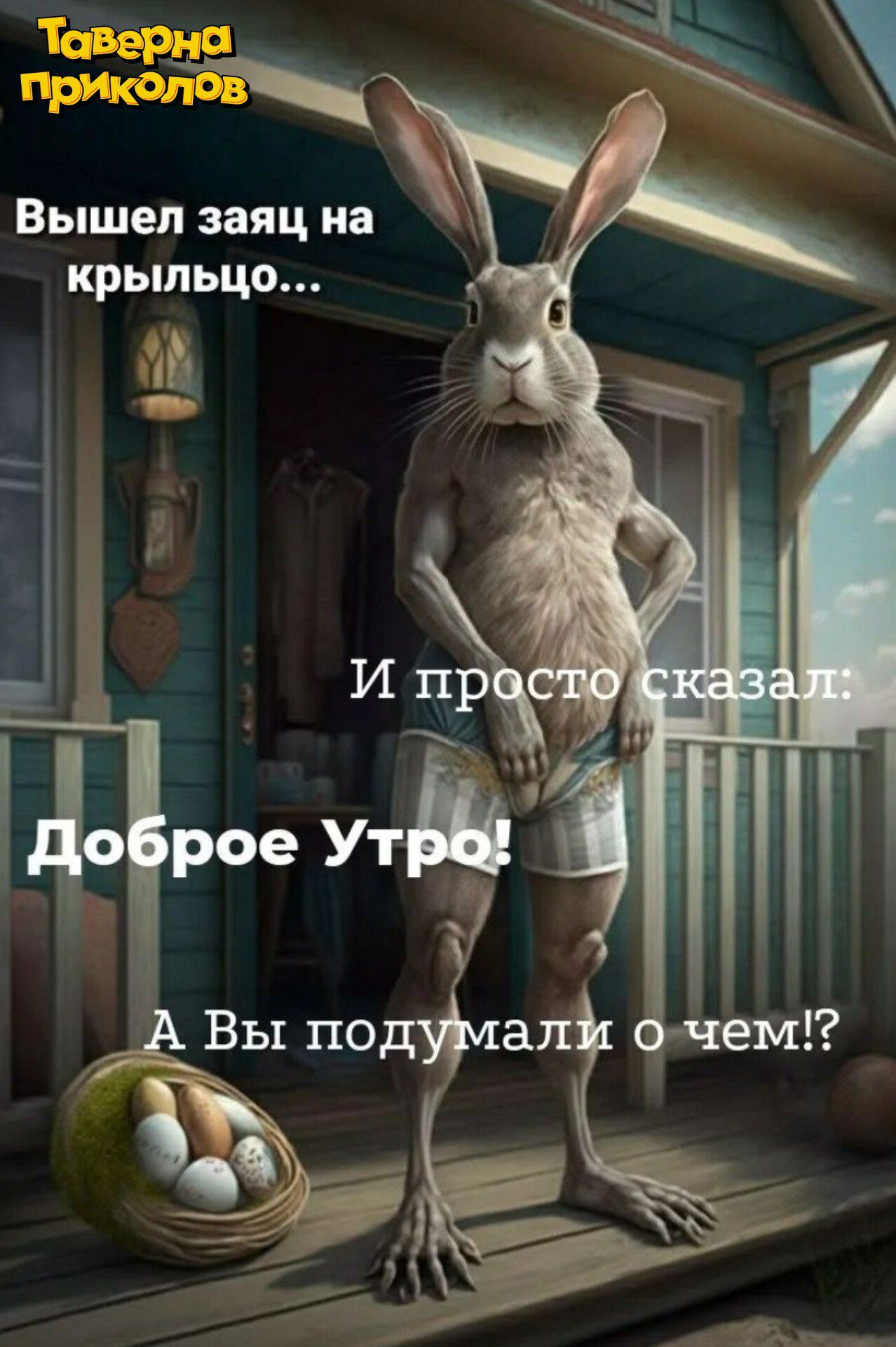 Таверна приколов
Вышел заяц на крыльцо...
И просто сказал:
Доброе Утро!
А Вы подумали о чем!?