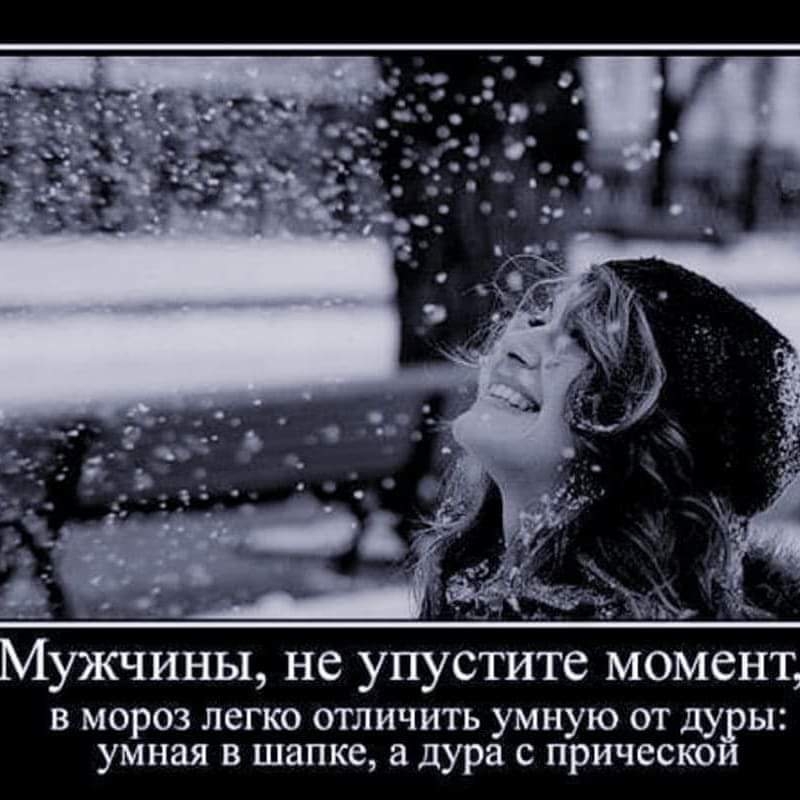 А Мужчины не упустите момент В МОРОЗ ЛСГКО ОТЛИЧИТЬ УМНУЮ ОТ ДУРЫ умная В шапке а дура С прическои