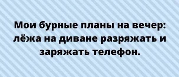 Мои бурные планы на вечер лёжа на диване разряжать и заряжать телефон