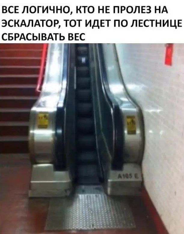 ВСЕ ЛОГИЧНО КТО НЕ ПРОЛЕЗ НА ЭСКАЛАТОР ТОТ ИДЕТ ПО ЛЕСТНИЦЕ СБРАСЫВАТЬ ВЕС __