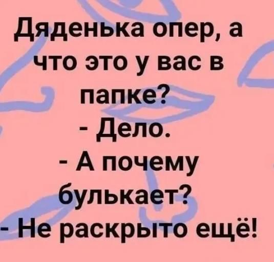 дяденька опер а что это у вас в папке дело А почему булькает Не раскрыто ещё