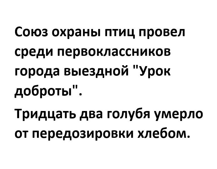 Союз охраны птиц провел среди первоклассников города выездной Урок доброты Тридцать два голубя умерло от передозировки хлебом