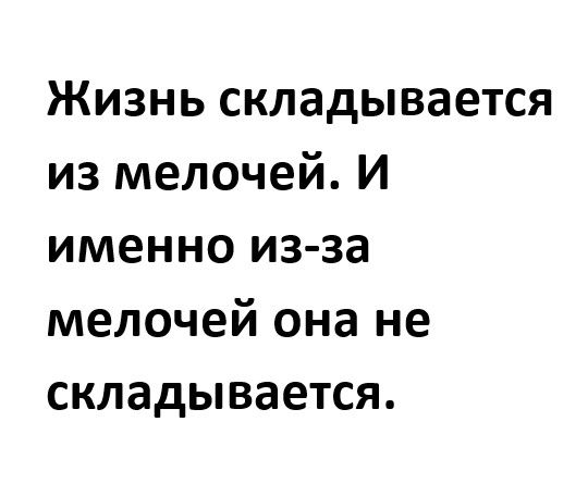 Жизнь складывается из мелочей И именно из за мелочей она не складывается