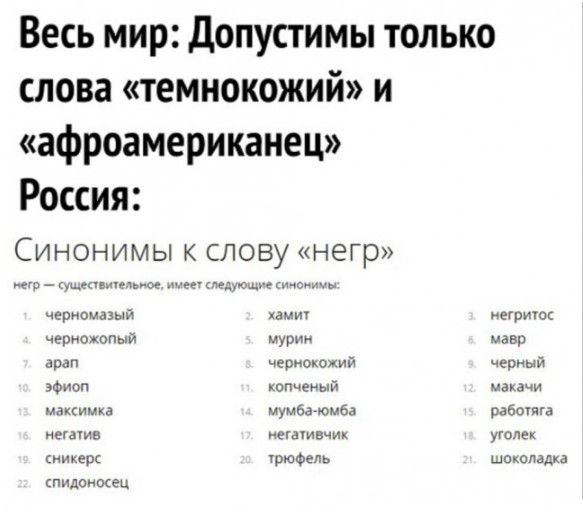 Весь мир допустимы только слова темнокожий и афроамериканец Россия Синонимы к слову негр ш тиАиицкец