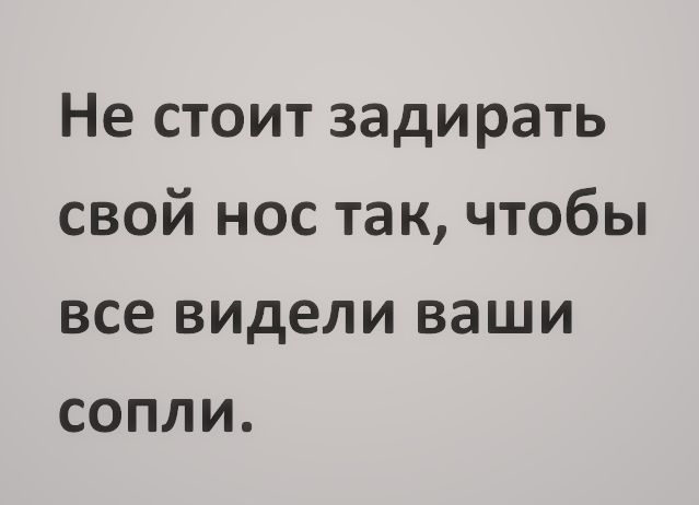 Не стоит задирать свой нос так чтобы все видели ваши сопли
