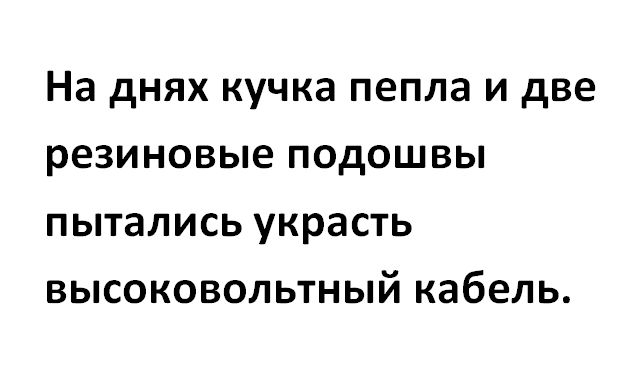 На днях кучка пепла и две резиновые подошвы пытались украсть высоковольтный кабель