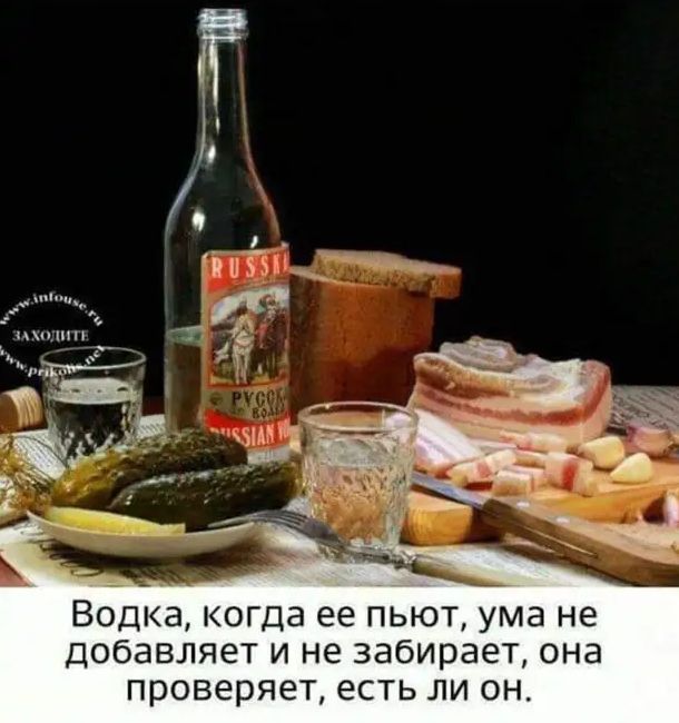 Водка когда ее пьют ума не добавляет и не забирает она проверяет есть ли он