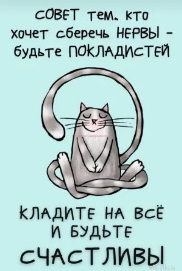 СОВЕТ тем кто хочет сберечь НЕРВЫ будьте ПОКЛАДИСТЕЙ КЛАДИТЕ НА ВСЁ И БУДЬТЕ СЧАСТЛИВЫ