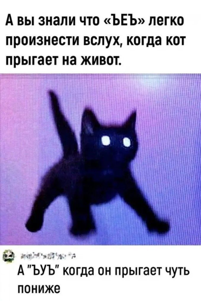 А вы знали что ЪЕЪ легко произнести вслух когда кот прыгает на живот е внетэ Ч ТА АЪУЪ когда он прыгает чуть пониже