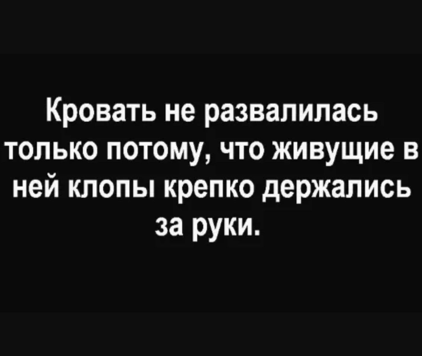 Кровать не развалилась только потому, что живущие в ней клопы крепко держались за руки.