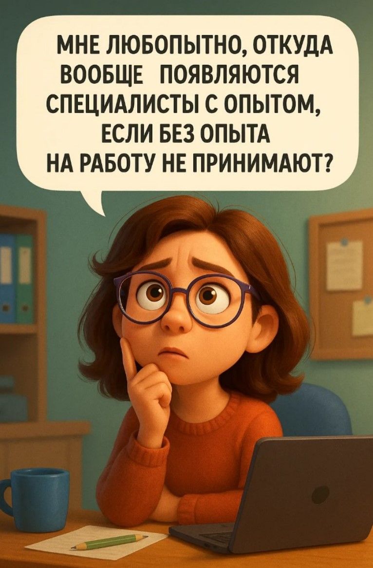 МНЕ ЛЮБОПЫТНО, ОТКУДА ВООБЩЕ ПОЯВЛЯЮТСЯ СПЕЦИАЛИСТЫ С ОПЫТОМ, ЕСЛИ БЕЗ ОПЫТА НА РАБОТУ НЕ ПРИНИМАЮТ?