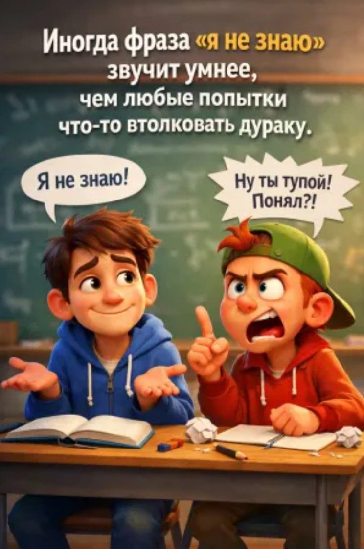 Иногда фраза «я не знаю» звучит умнее, чем любые попытки что-то втолковать дураку. Я не знаю! Ну ты тупой! Понял?!