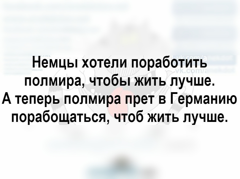 Немцы хотели поработить полмира чтобы жить лучше А теперь полмира прет в Германию порабощаться чтоб жить лучше