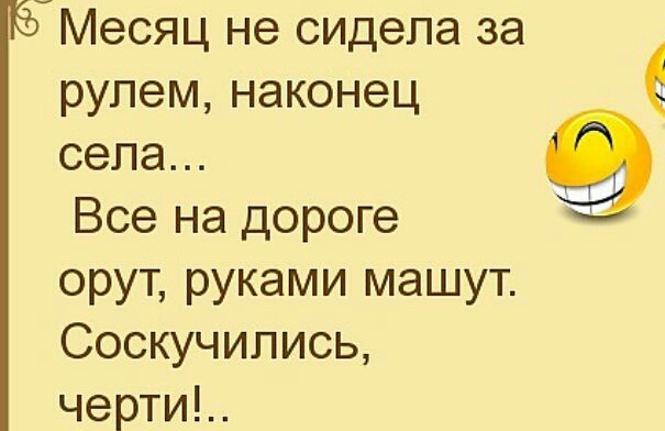Месяц не сидела за рулем наконец села Все на дороге орут руками машут Соскучипись черти
