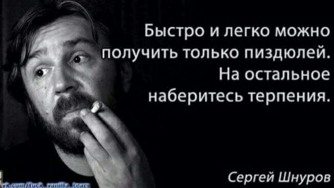 Быстро и легко можно получить только пиздюлей На остальное наберитесь терпения Сергей Шнуров