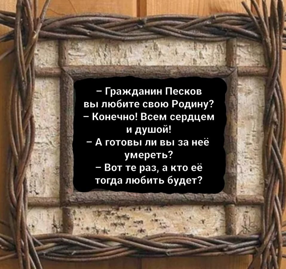 Гражданин Песков вы любите свою Родину Конечно Всем сердцем и душой А готовы ли вы за неё умереть Вот те раз а кто её тогда любить будет