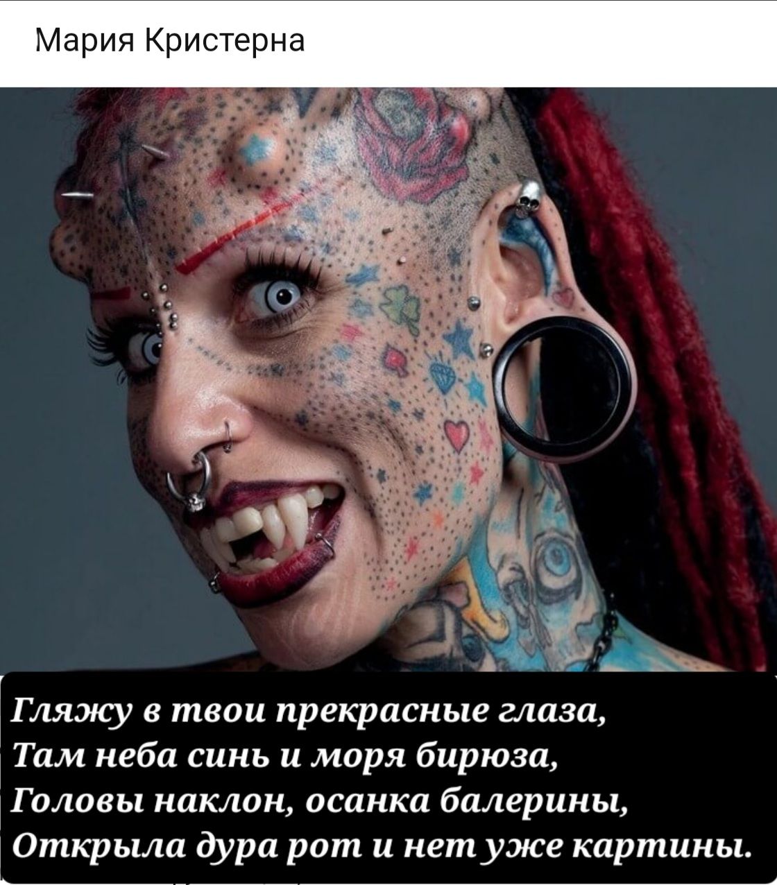 Мария Кристерна Гляжу твои прекрасные глаза Там неба синь и моря бирюза Головы наклон осанка балерины Открыла дура рот и нет уже картины