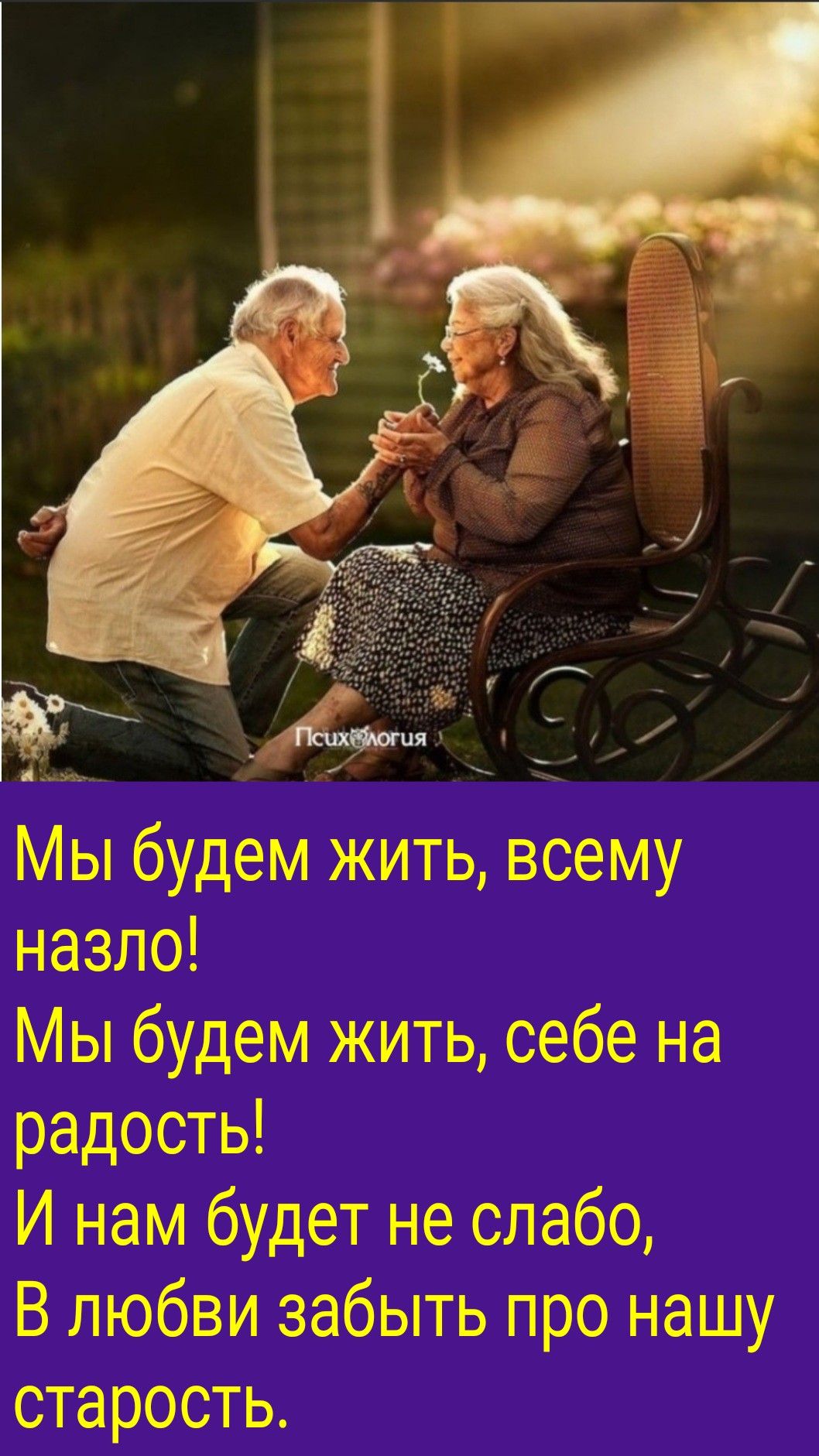 Мы будем жить всему назло Мы будем жить себе на радость И нам будет не слабо В любви забыть про нашу старость