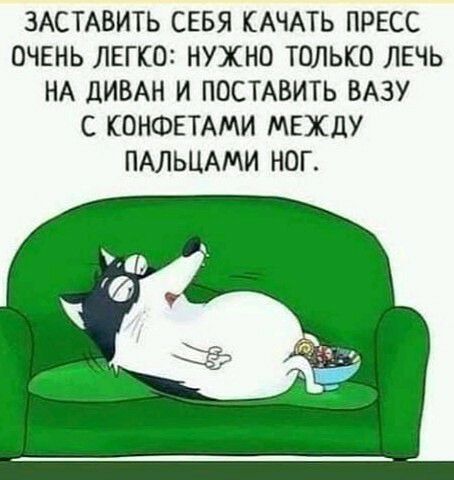 ЗАСТАВИТЬ СЕБЯ КАЧАТЬ ПРЕСС ОЧЕНЬ ЛЕГКО НУЖНО ТОЛЬКО ЛЕЧЬ НА ДИВАН И ПОСТАВИТЬ БАЗУ С КОНФЕТАМИ МЕЖДУ ПАЛЬЦАМИ НОГ