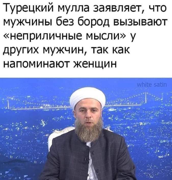 Турецкий мулла заявляет что мужчины без бород вызывают неприличные мысли у других мужчин так как НЭПОМИНЗЮТ ЖЕНЩИН