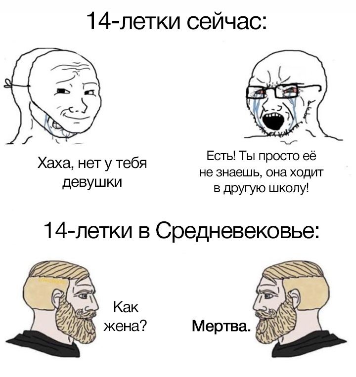 14 летки сейчас Есть Ты просто её не знаешь она ходит в другую школу Хаха нет у тебя девушки 14 летки в Средневековье