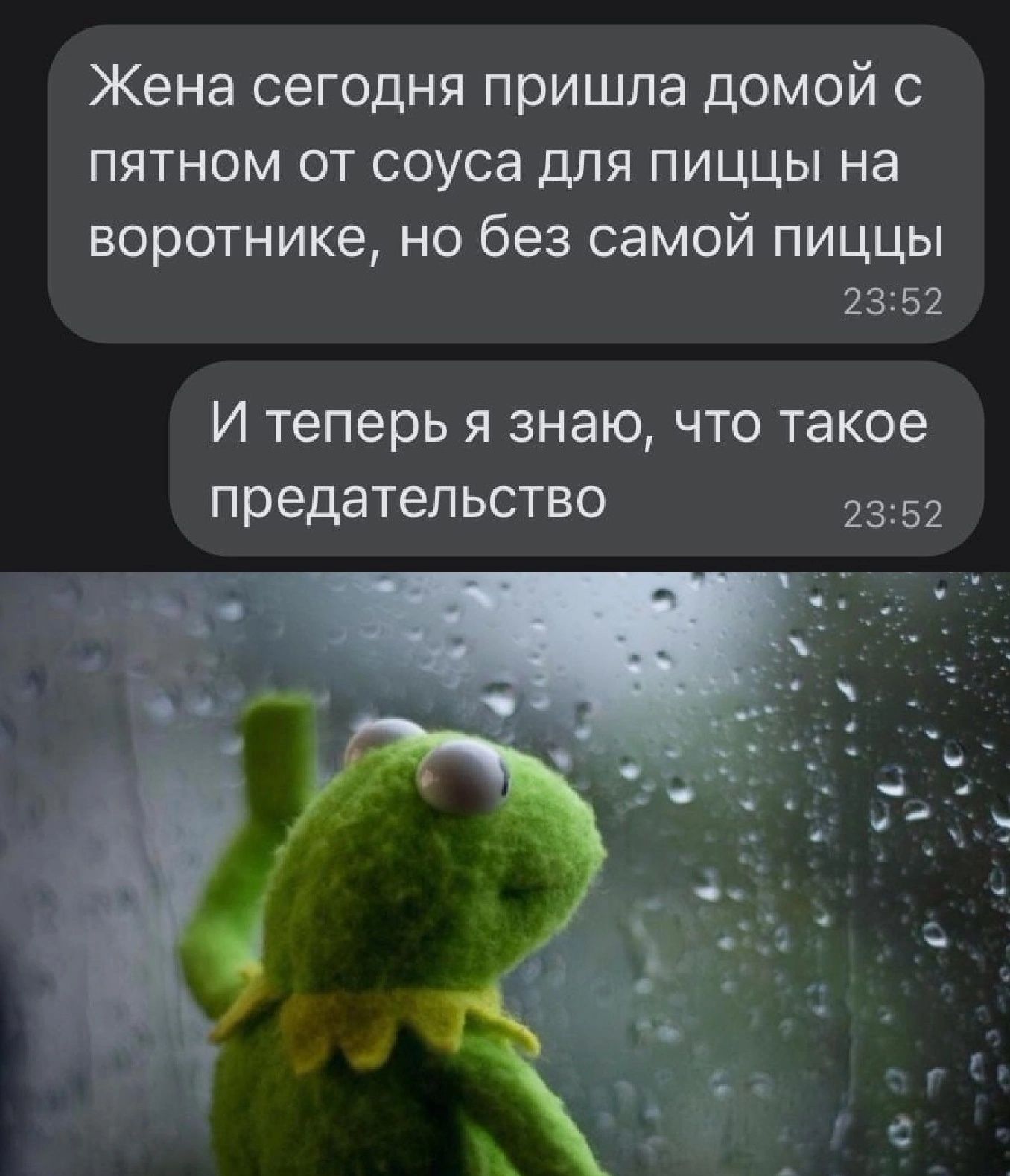 Жена сегодня пришла домой с пятном от соуса для пиццы на воротнике но без самой пиццы 2352 И теперь я знаю что такое предательство 2352