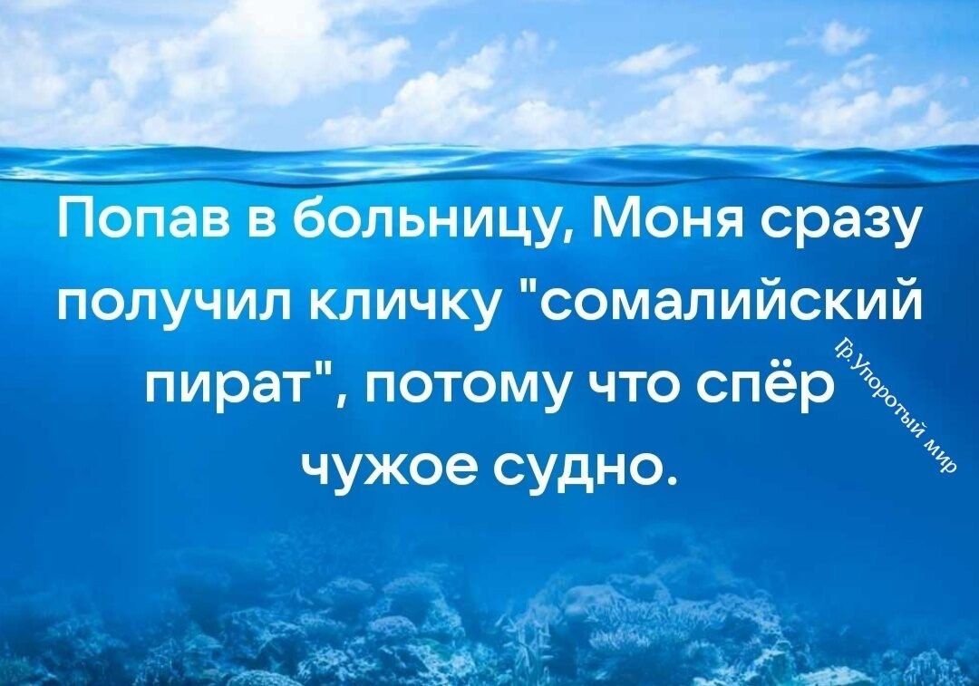 _ Попав в больницу Моня сразу получил кличку сомалийский в пират потому что спер чужое судно ъ