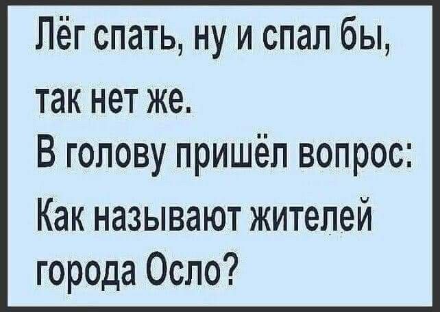 Лёг спать ну и спал бы так нет же В голову пришёл вопрос Как называют жителей города Осло