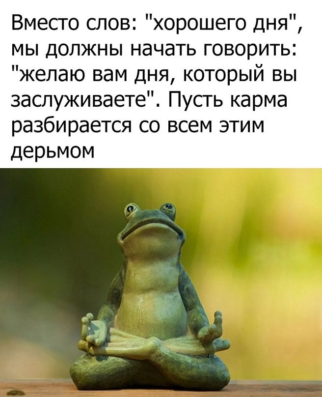 Вместо слов хорошего дня мы должны начать говорить желаю вам дня который вы заслуживаете Пусгь карма разбирается со всем этим дерьмом