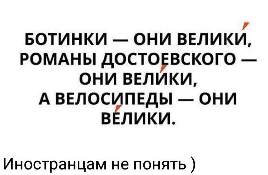 БОТИНКИ ОНИ ВЕЛИКИ РОМАНЫ дОСТОЁВСКОГО ОНИ ВЕЛИКИ А ВЕЛОС ПЕДЫ ОНИ В ЛИКИ Иностранцам не понять