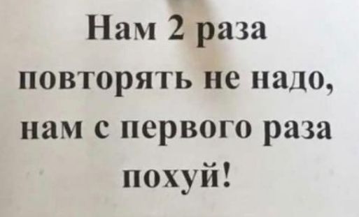 Нам 2 раза повторять не надо нам с первого раза похуй