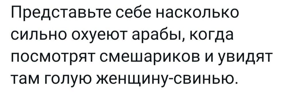 Представьте себе насколько сильно охуеют арабы когда посмотрят смешариков и увидят там голую женщину свинью