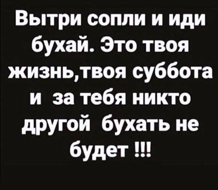 Вытри сопли и иди бухай Это твоя жизньтвоя суббота и за тебя никто другой бухать не будет