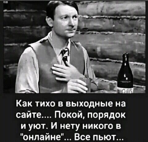 Как тихо в выходные на сайте Покой порядок иуют И нету никого в онлайне Все пьют