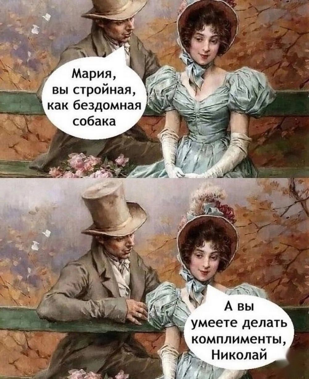 Мария, вы стройная, как бездомная собака
А вы умеете делать комплименты, Николай