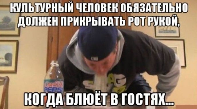 КУЛЬТУРНЫЙ ЧЕЛОВЕК ОБЯЗАТЕЛЬНО ДОЛЖЕН ПРИКРЫВАТЬ РОТ РУКОЙ, КОГДА БЛЮЁТ В ГОСТЯХ...