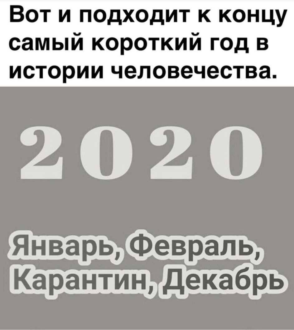ВОТ И ПОДХОДИТ К КОНЦУ самый короткий год в истории человечества 2020