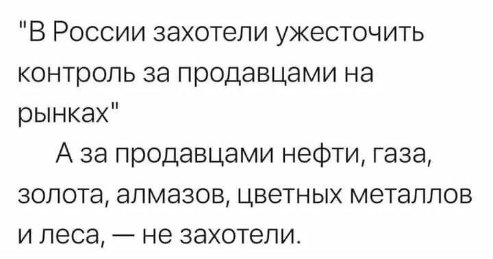 В России захотели ужесточить контроль за продавцами на рынках А за продавцами нефти газа золота алмазов цветных металлов и леса не захотели
